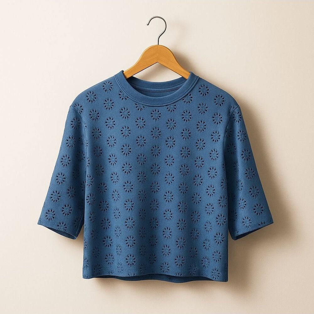 Madewell Embroidered Wide-Sleeve Boxy Tee Sunfaded Blue Relaxed Fit Casual Top S